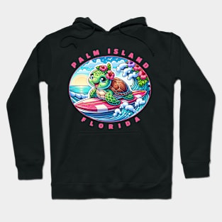 Palm Island Florida Girls Cute Surfing Sea Turtle Hoodie